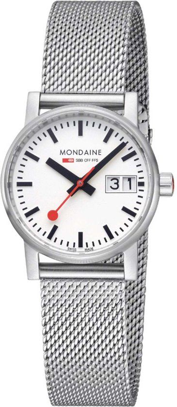 Mondaine Evo2 30 Big Date Polshorloge Dames - Wit - Zilverkleurig - Staal - 30 mm