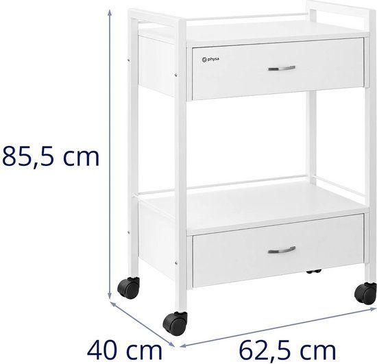 Physa Cosmetische trolley - 2 Laden - 62.5 x 40 x 85.5 cm - Wit