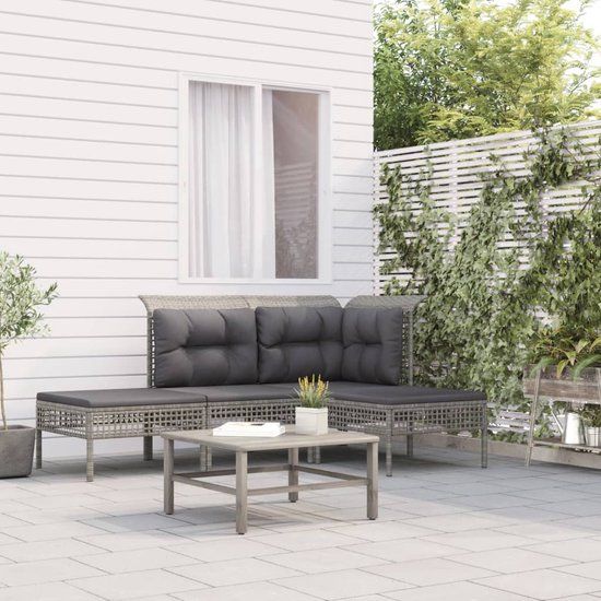The Living Store Tuinhoekbank Grijs PE-rattan - 4-zits - Weerbestendig