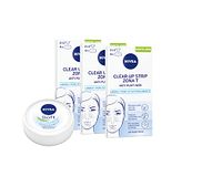 NIVEA Clear-Up Strips Zone T Mee-eterpleisters, verpakking van 3 (3 x 6 stuks) voor het reinigen van gezicht en Nivea Soft Mini crème voor gezicht, lichaam en handen, 25 g