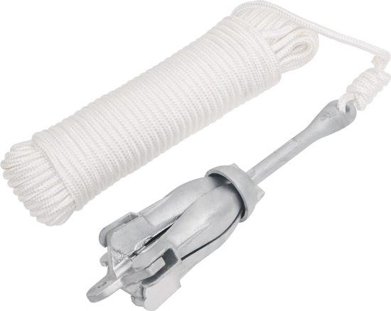 vidaXL Anker met touw inklapbaar 3,2 kg smeedijzer zilverkleurig
