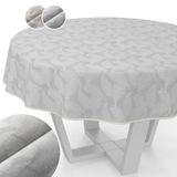 ANRO Afwasbaar lurex tafelzeil, teflon gecoat, onderhoudsvriendelijk, lotuseffect, vuil- en waterafstotend, kattebloemen, bladeren, rond, 140 cm, met zoom (omzoomd), zilver