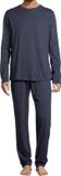 Schiesser Heren Pyjama Night & Home Lange Mouw Effen Donkerblauw Katoen XXL