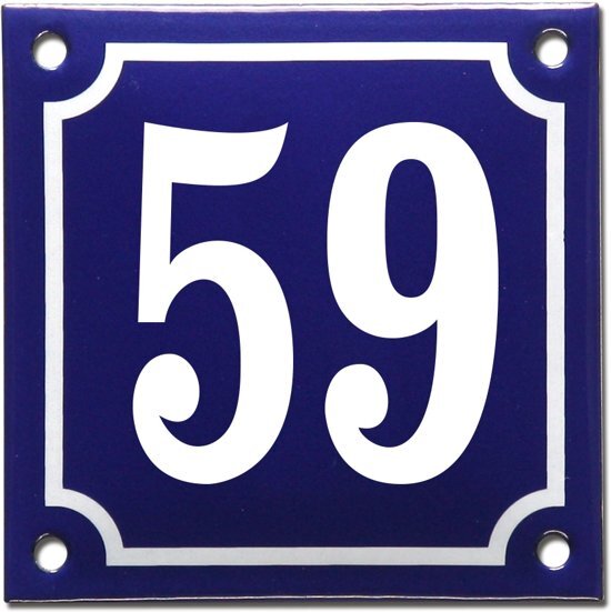 EmailleDesignÂ® Emaille huisnummer blauw/wit nr. 59