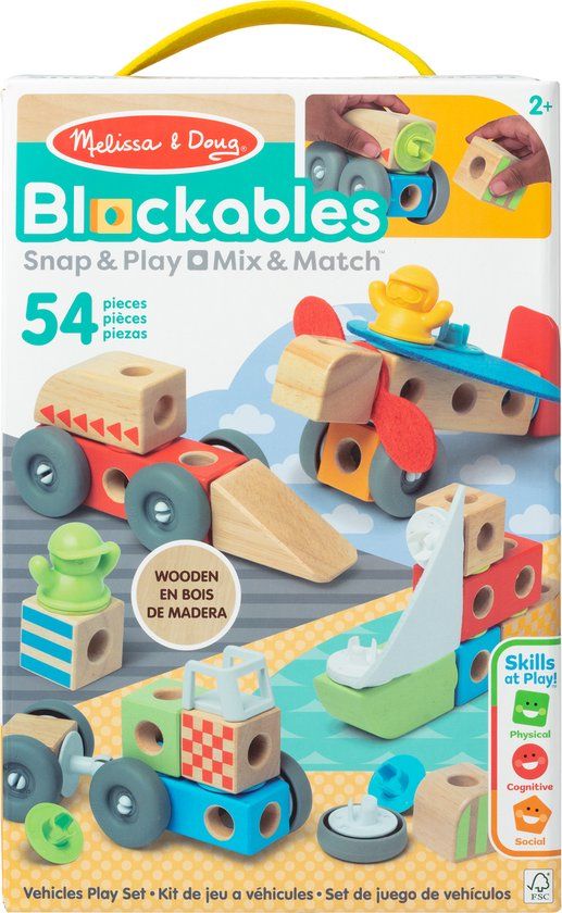 Melissa & Doug – Blockables™ Voertuigen speelset – met draagbare bewaardoos