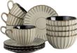 Confino set de table moderne style vintage 12 pièces pour 4 personnes - service à petit-déjeuner en céramique beige avec accents noirs