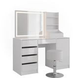 Vicco Kaptafel set met kruk Sherry, Blanc/Blanc Hoogglans, 128.2 cm met LED-spiegel en kruk