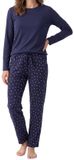 Schiesser Dames pyjama Mix & Relax blauw / crème gestipt lange mouw 95% Katoen, 5% Elastaan 3XL