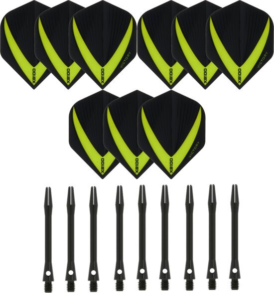 Dragon Darts 3 sets 9 stuks Super Sterke â€“ Groen - Vista-X â€“ darts flights â€“ inclusief 3 sets 9 stuks - medium - Aluminium - zwart - darts shafts