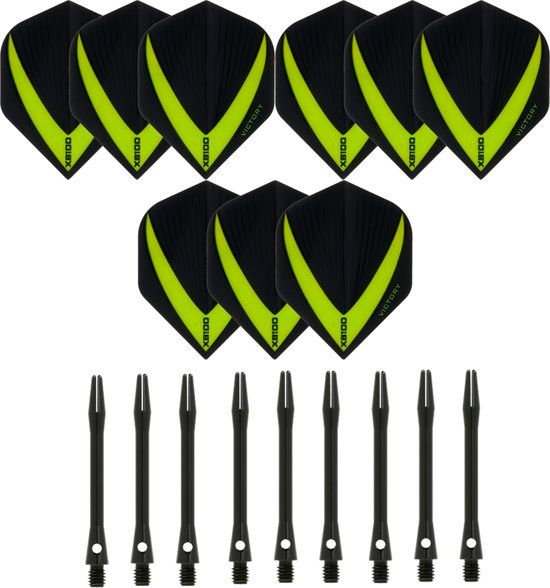 Dragon Darts 9 stuks Super Sterke - Groen - Vista-X - darts flights - inclusief 3 sets medium Aluminium zwart darts shafts