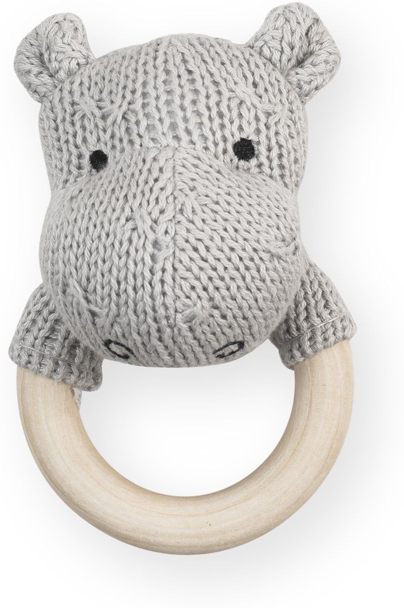 Jollein bijtring Ø 7 cm Soft knit hippo light grey - Light Grey