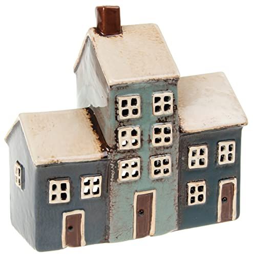 Village Pottery Grijs/Navy 3 Huis Theelicht