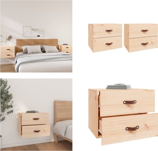 vidaXL Nachtkastjes 2 stuks wandgemonteerd 50x36x40 cm Hout Naturel
