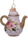 Vondels Boule de Noël en verre - Théière avec fleur 10cm Or, Blanc