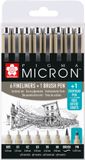 Sakura Fineliner PM 6 Breedtes Brushpen PN Zwart | 6 stuks
