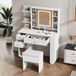 ZKOO B.V. Grande coiffeuse avec éclairage LED, miroir et tabouret, 3 tiroirs, 2 portes, blanc