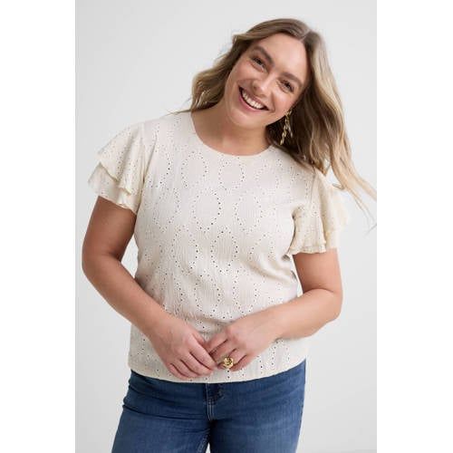 GREAT LOOKS broderie top met ruches off-white