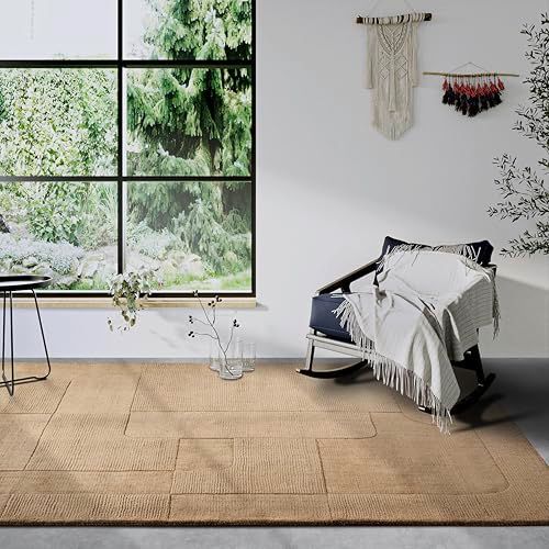 Villeroy & Boch Charlotte Wollen tapijt, natuurlijk woonkamertapijt, handgeweven en milieuvriendelijk, boho-tapijt, wol voor woonkamer, slaapkamer, eetkamer, hal, keuken, beige, 80 x 150 cm