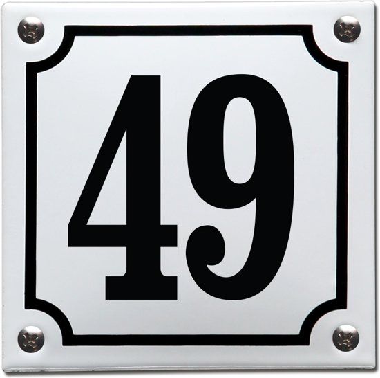 EmailleDesign® Emaille huisnummer wit/zwart nr. 49