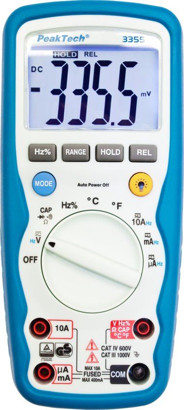 PeakTech 3355 Digitale multimeter - 4.000 tellingen - 1000V AC/DC - 10A AC/DC - IP67