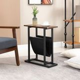 Table d'appoint avec porte-revues, structure en acier au design industriel, 49 x 19 x 55 cm, noir/marron foncé