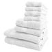 Set van 8 badhanddoeken: 4 handdoeken 30 x 50; 2 washandjes 50 x 90; 2 badhanddoeken 70 x 140 cm 450 g/m², 100% katoen, wit