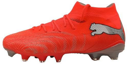 PUMA Future 9 Match FG/AG WN Chaussures de football pour femme, rouge éclatant, blanc, noir, argent, 37 EU