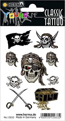 HERMA 15633 Tijdelijke tatoeagestickers voor kinderen, piraat - 9 stickers
