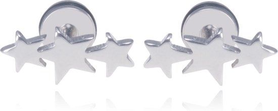 Mendes Triple Star Stud oorbellen Titanium-Zilverkleurig