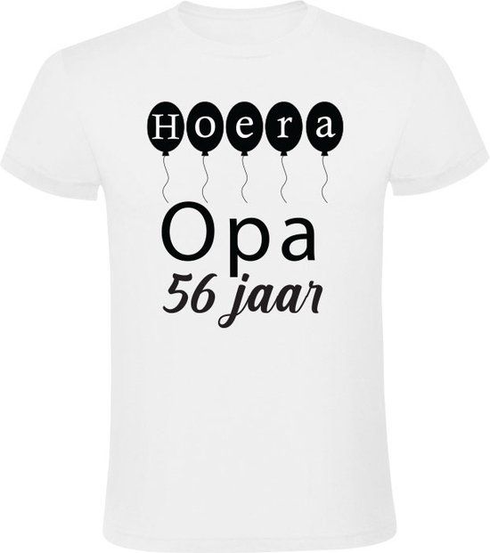 Hoera Opa 56 Jaar Heren T-shirt - Wit - Katoen - 4XL