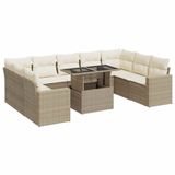 vidaXL 10-delige Loungeset met Kussens, Poly Rattan, Beige