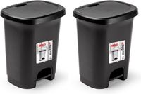 Plasticforte Pédale poubelle - 2x - 8 litres - noir - plastique - 25 x 21 x 30 cm - poubelle