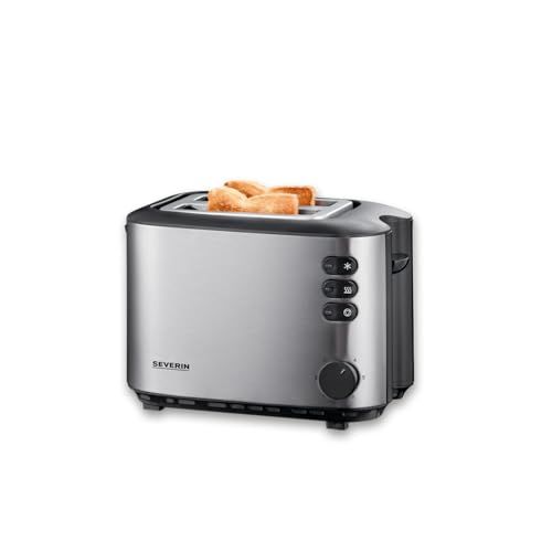 SEVERIN automatische broodrooster, incl. broodrek, 2 roosterkamers, 850 W, AT 2514, Roestvrij Staal/Zwart
