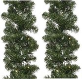 Merkloos / Sans marque Decoris 2x Dennenslinger Guirlande - Groen - 270 cm - Met Verlichting
