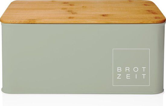 Lumaland Cuisine - Mintgroene Broodtrommel - Metaal met Bamboe Deksel - Rechthoekig - 30,5 x 23,5 x 14 cm