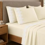 PETTI Artigiani Italiani - Percal, bedlaken voor tweepersoonsbed met kant, perkal, beddengoedset voor tweepersoonsbed, bedlakens met kant, crèmekleurig, 100% Made in Italy