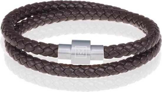 Memphis Leren Wrap Armband Donkerbruin Zilver - 24cm