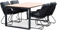 LUX outdoor living Helsinki Natural/Portofino zwart dining tuinset 5-delig | polywood + touw | 160cm | 4 personen