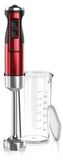 Arendo staafmixer, 1000 W, met 4 messen van roestvrij staal. Staafmixer met traploze regeling, turboknop, afneembaar mengstuk, 600 ml maatbeker met schaalverdeling, rood