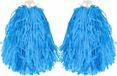 Funny Fashion Cheerballs/pompoms - 4x - blauw - met franjes en ring handgreep - 28 cm