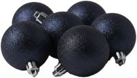 Cosy & Trendy Kerstballen - 6x st - donkerblauw - glitters - 6 cm - kunststof