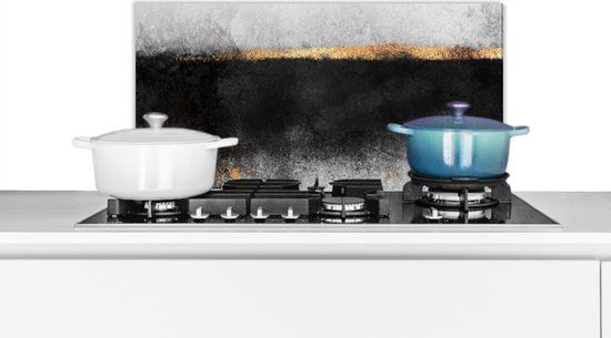 KitchenYeah Keuken Spatscherm - Marmer Print - Goud - Zwart - 60x30 cm