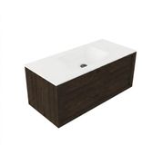 Saniclass Holz Frame Badkamermeubelset - 100x45x41.5cm - Flow solid surface wastafel wit - 1 wasbak - zonder kraangat - 1 lade - mat eiken charcoal