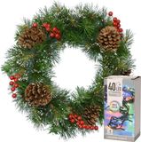 Decoris Couronne de Noël - avec décoration et neige - D50 cm - incl. éclairage coloré