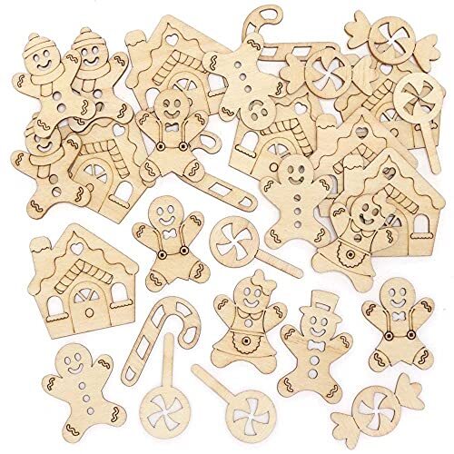 Baker Ross FE936 Speculaaspop mini houten vormen - Pak van 72, Versieringen voor knutsels, Knutsel benodigdheden voor Kinderen, Ideaal voor kinderen activiteiten en projecten