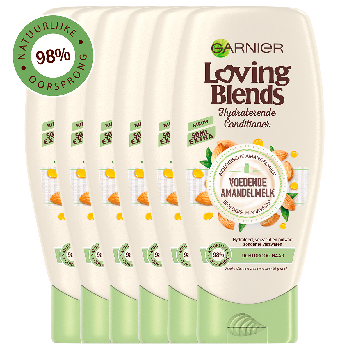 Garnier Loving Blends - Conditioner - Voedende Amandelmelk - 6 x 250 ml - Lichtdroog Haar - Voordeelverpakking