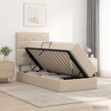 vidaXL Opslag bed met matras Crèmekleurig 90 x 190 cm Stof