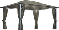 vidaXL Prieel met gordijn en LED-lichtslinger 4x3 m aluminium taupe