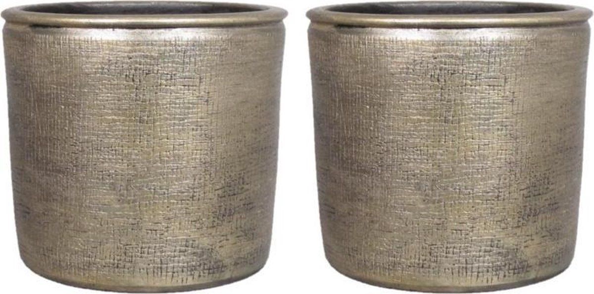 Floran 2x stuks bloempot/plantenpot keramiek industrieel goud D14 en H12 cm - Binnen gebruik