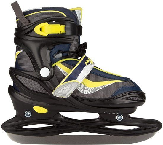 Nijdam Junior IJshockeyschaats Junior Verstelbaar - Semi-Softboot - Antraciet/Marine/Fluorgeel - 30-33